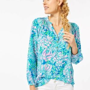 Lilly Pulitzer Elsa Sile Blouse in Full Bloom Print
